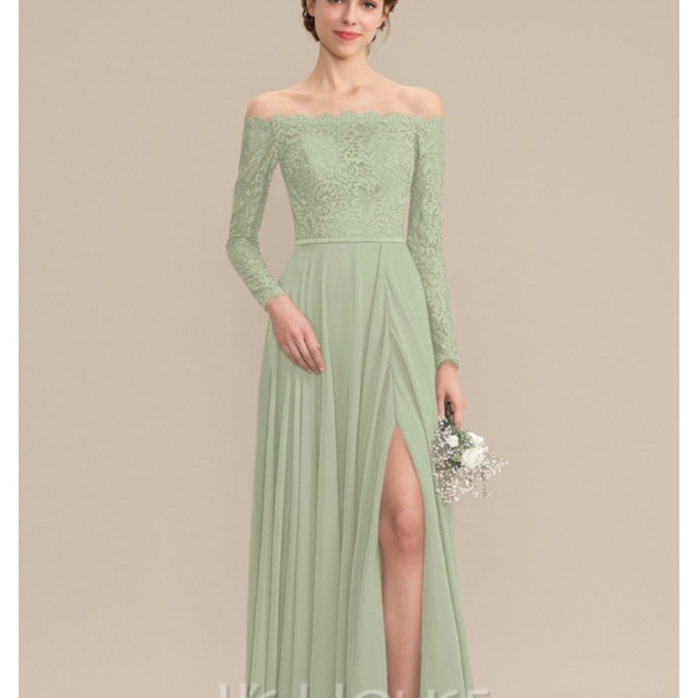 Celadon Off the shoulder bridesmaid dress